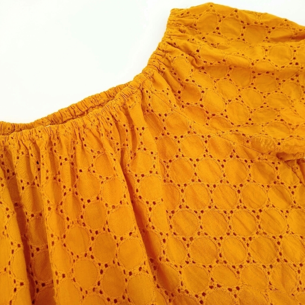 UNIV. THREAD Mustard Eyelet Peasant Crop Top - Picture 8 of 10